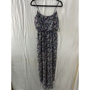 Lulus Blue Floral Print Strapy Maxi Dress Size M Shorts Milkmaid Style Sheer NWT